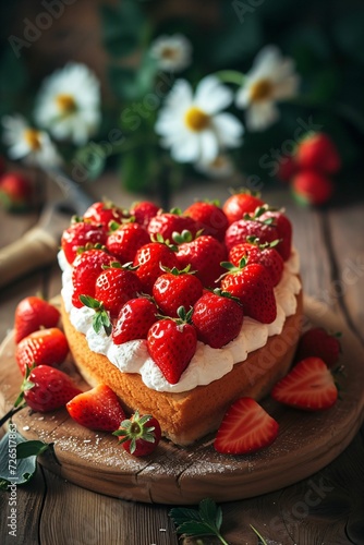 Gâteau à la fraise en forme de cœur, dessert pour les amoureux, image ia générative photo