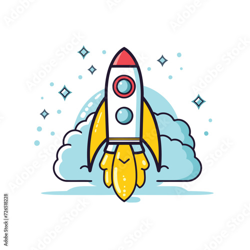 Rocket icon in flat line style. Vector illustration on white background.