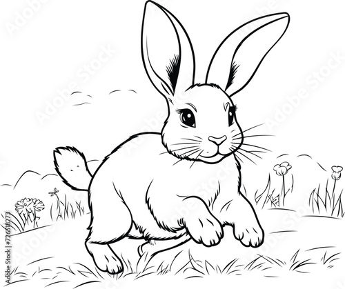 Rabbit - black and white vector illustration for coloring book or page