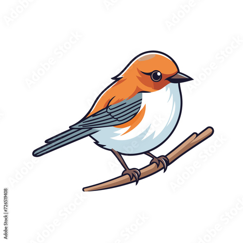 Colorful vector illustration of a robin sitting on a branch. © Muhammad