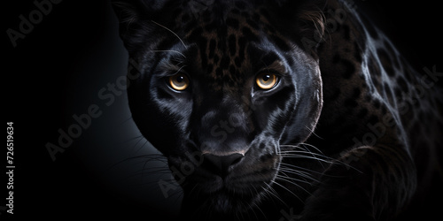 Close-up portrait of a panther on a black background © Irène