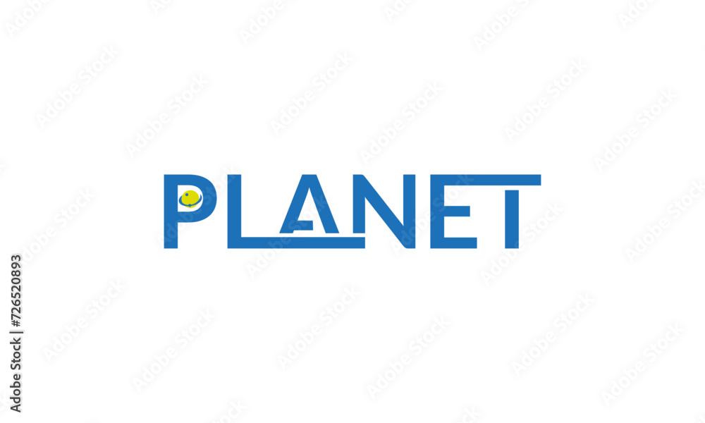 Initial P Planet Logo, typographic planet text logo, with the letter P joining the orbital lines and stars, flat design logo template, vector illustration