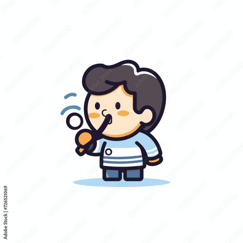 Cute boy with magnifying glass. Vector illustration in flat style