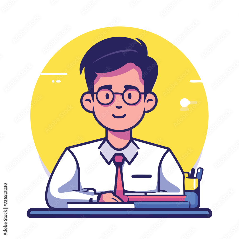 Businessman working at the computer. Flat vector illustration in a modern style.