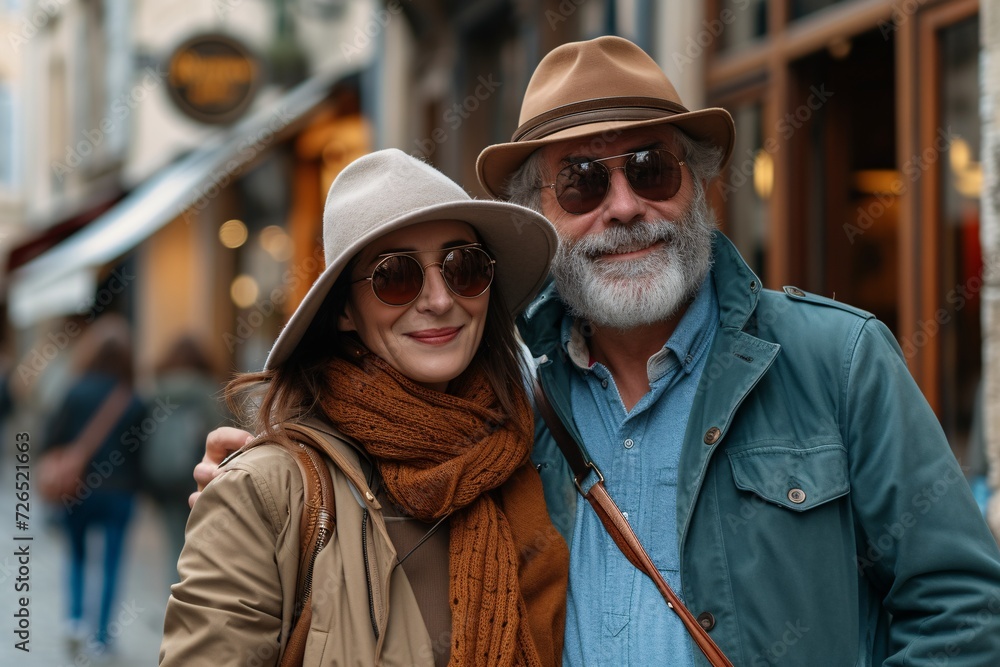Elderly couple exploring France, appreciating the charm of French towns and rural areas. Elderly couple exploring France, appreciating the charm of French towns and rural areas.