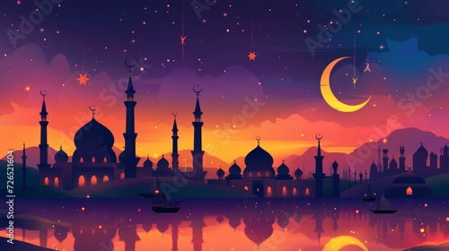 Silhouette of Mosque Under Ramadan Night Sky