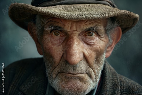 Italian old man in national clothes of Italy detailed photography texture. Italian old man portrait. Horizontal format