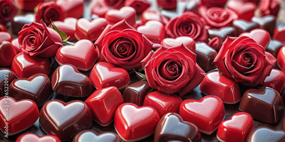 Heart shape candy and red rose flower, Valentine's Day gifts, background Heart shape candy and red rose flower, Valentine's Day gifts, background