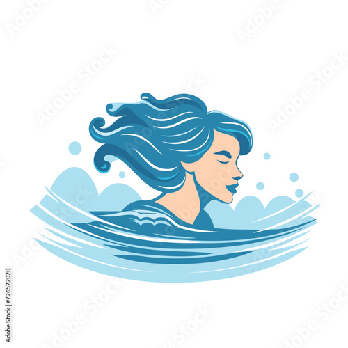 Beautiful woman in the water. Vector illustration in flat style.