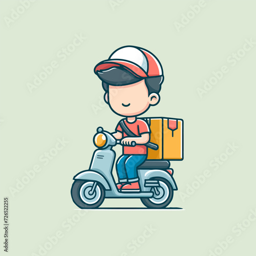 Courier delivers the package box with scooter motorcycle mascot illustration