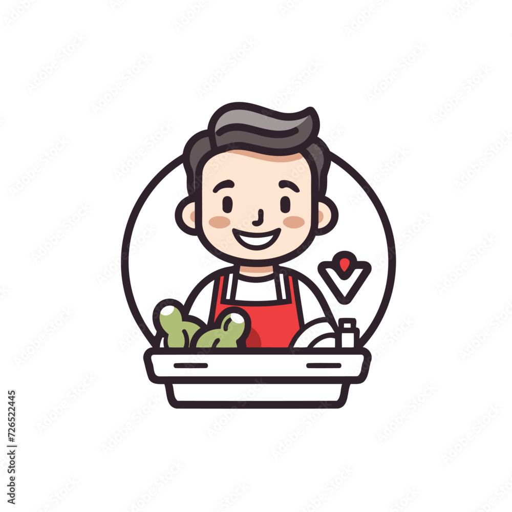 Man washing vegetables in the sink. Vector illustration. Flat design.