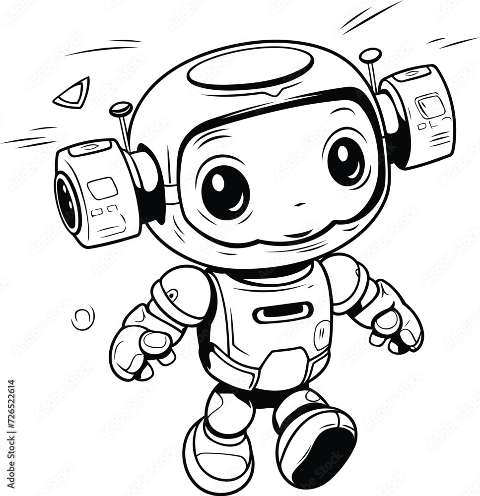 Cartoon Astronaut with Camera. Vector illustration for coloring book.