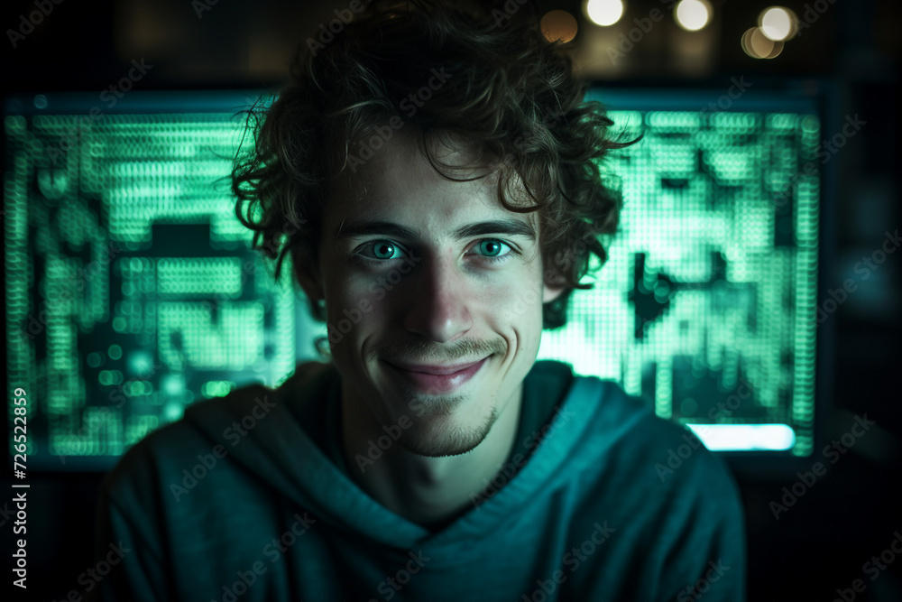 Experienced hacker in action breaking software protection server code Generative Ai image pic Experienced hacker in action breaking software protection server code Generative Ai image pic