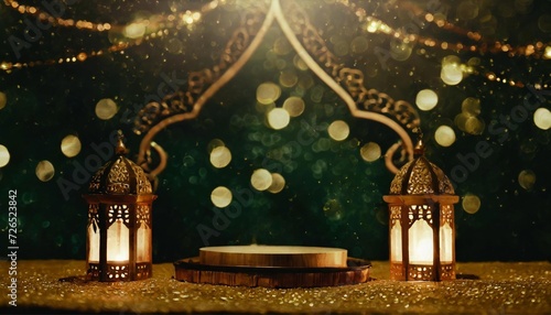 Elegant Ramadan Kareem background with podium for product display presentation