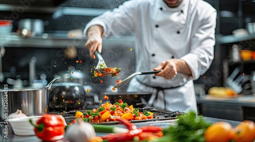 Chef preparing food in the kitchen. The concept of a healthy lifestyle photo