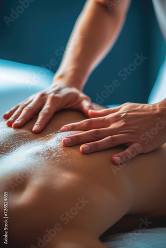 A woman receiving a relaxing back massage at a spa. Perfect for promoting self-care and wellness