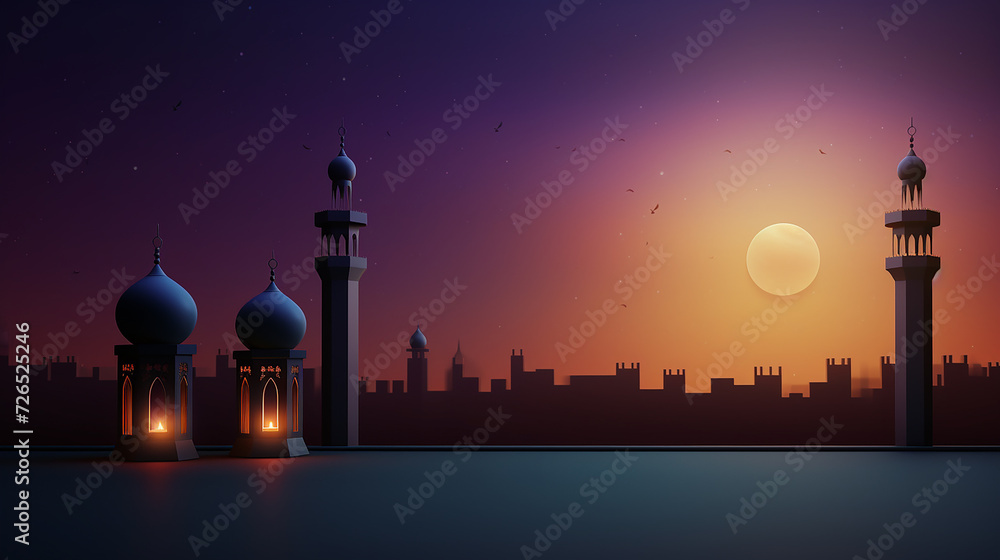 ramadan greetings in arabic with mosque silhouette