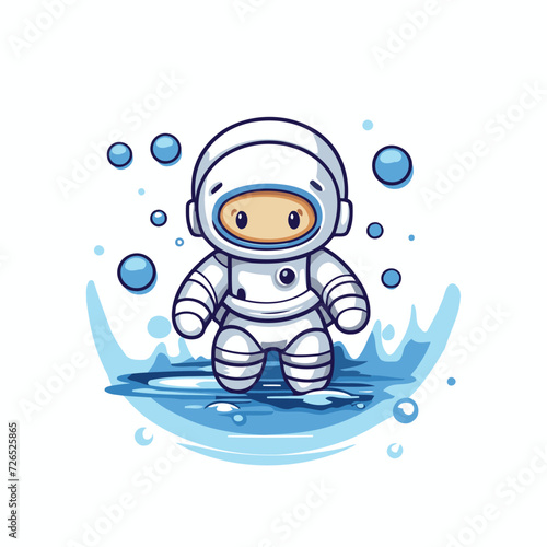 Astronaut in the water. Cute cartoon vector illustration.