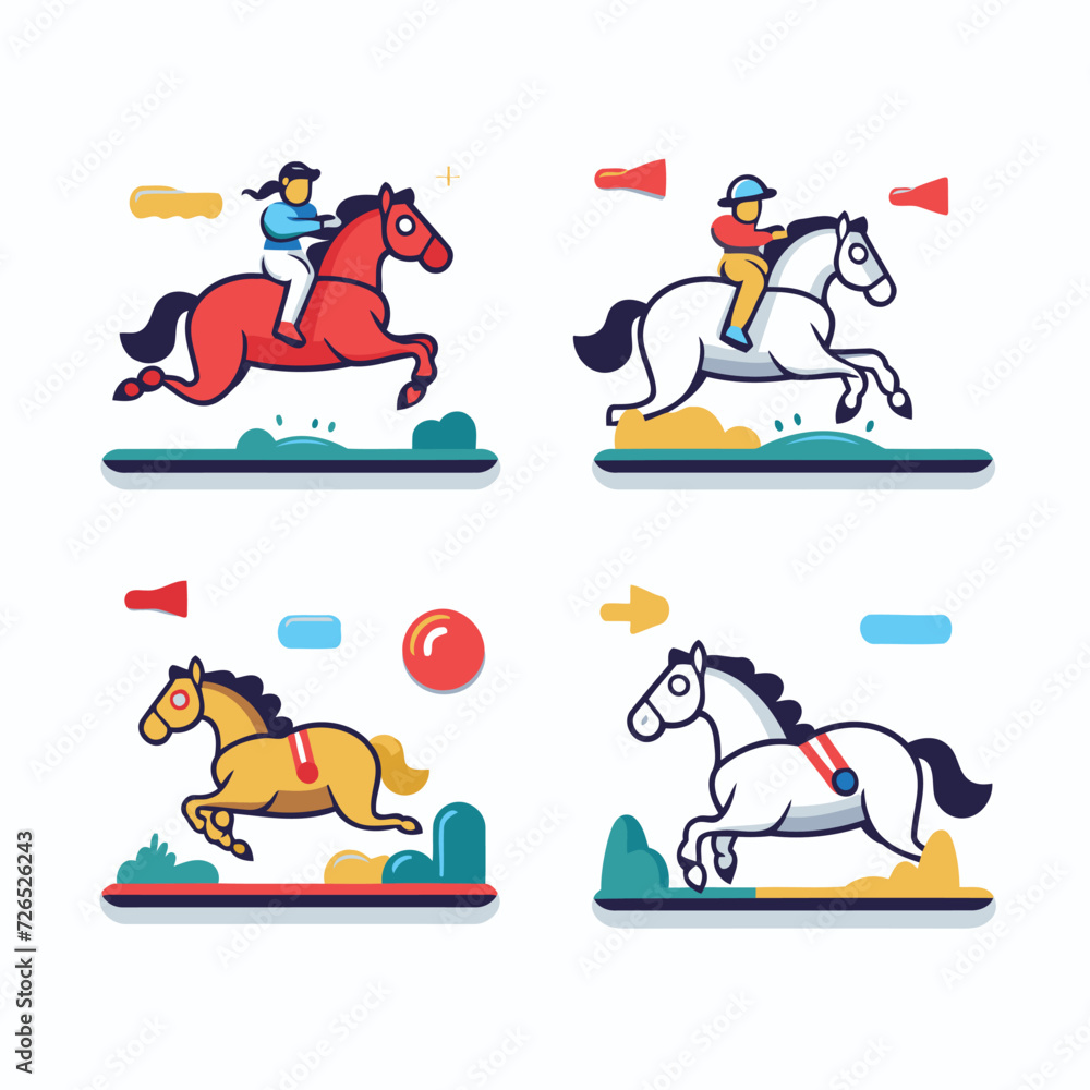 Horse race. equestrian sport icons set. Vector illustration