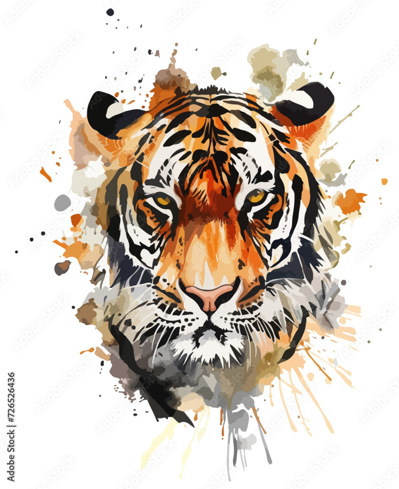 head of tiger watercolor vector illustration,animals head portrait