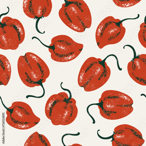 Red habanero peppers seamless pattern. Hot pepper background. Vector illustration