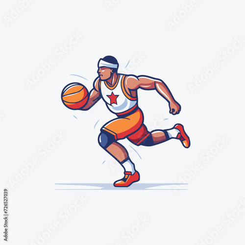 Basketball player with ball. Vector illustration of basketball player in action.