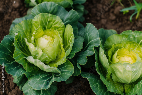 Fresh Cabbage Heads Thriving in Fertile Garden Soil