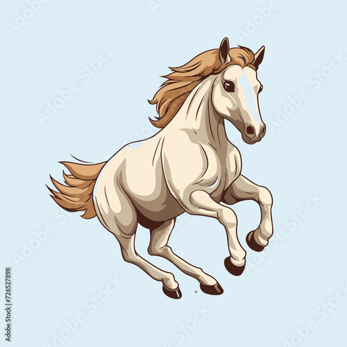 Horse running on blue background. Vector illustration in cartoon style.