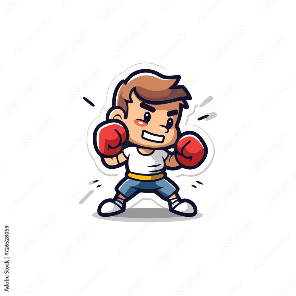 Boxing Boy Mascot Cartoon Character Vector Icon Illustration Design