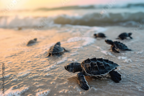 Baby Sea Turtles' First Journey to the Ocean