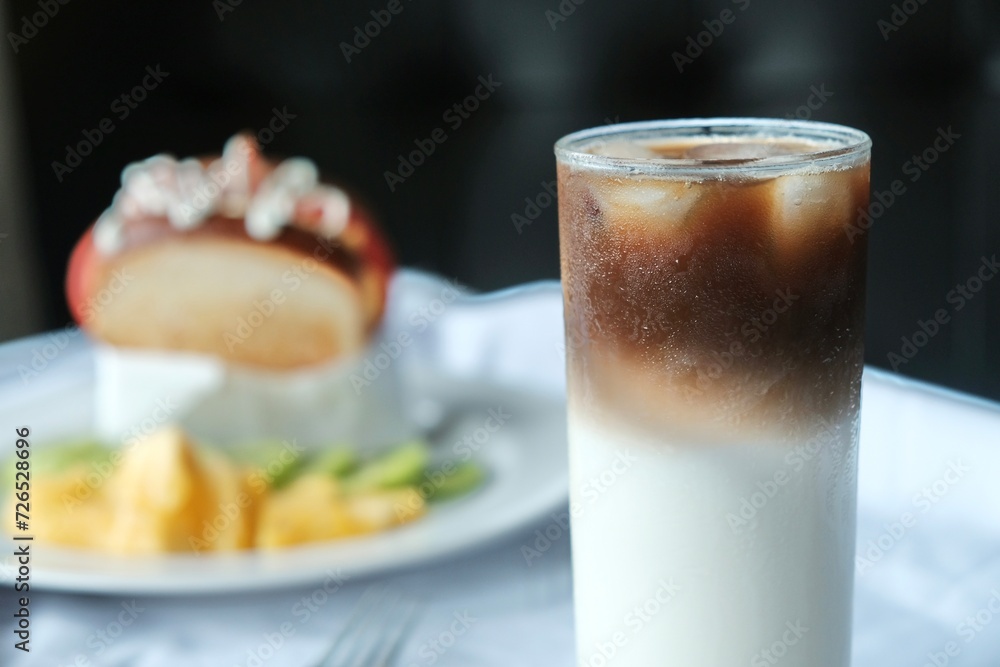 close up of Ice coffee in glass