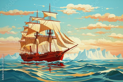 A Painting of a Sailing Ship in the Ocean