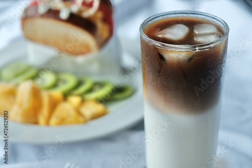 Iced latte with sandwich