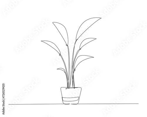 Continuous one line drawing of house plant in a pot. House plant or flower in a pot single outline vector illustration. Editable stroke.