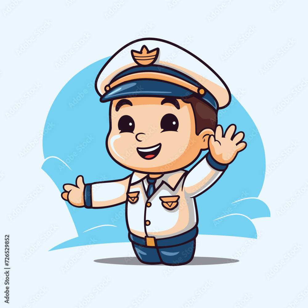 Cute boy sailor cartoon character. Vector illustration of a cute little sailor.