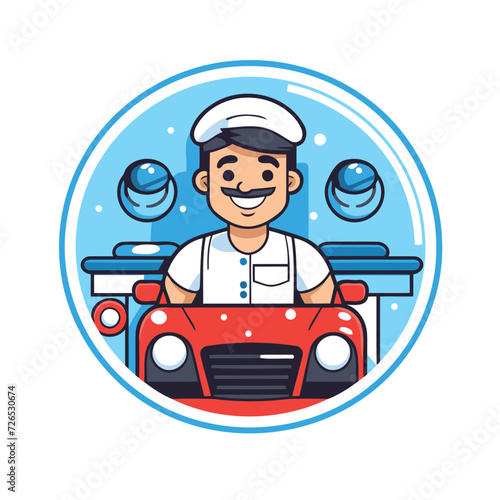 Chef in a car service. Vector illustration in flat style.