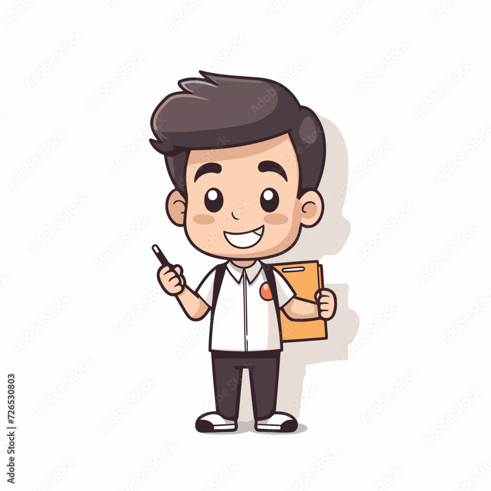 Businessman holding notebook and pen cartoon character vector illustration graphic design.