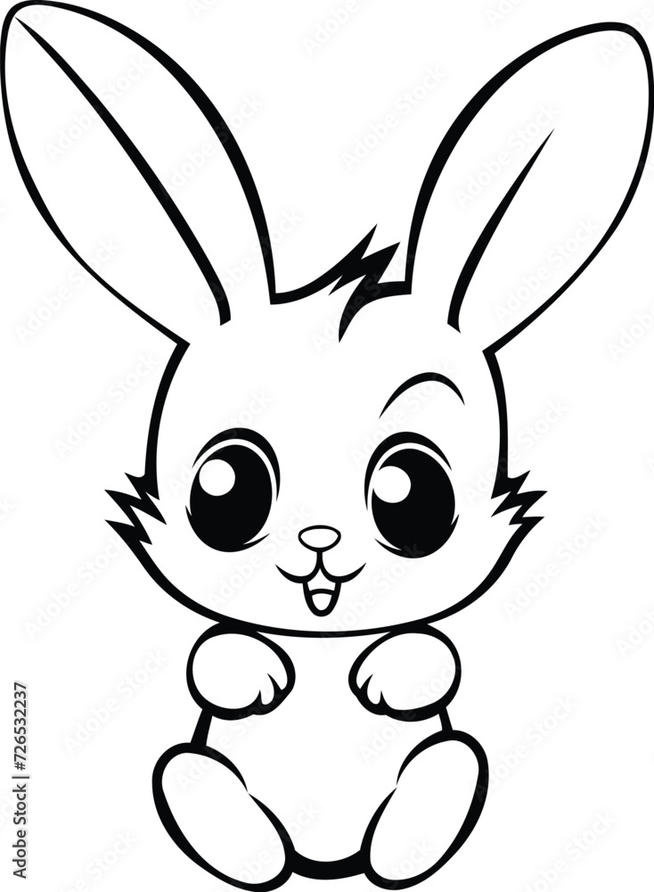 Cute bunny isolated on a white background. Vector illustration for coloring book.