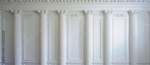 White plaster columns and pilasters on a gypsum backdrop. photo