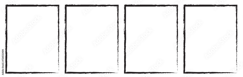 Grunge square and rectangle frames. Ink empty black boxes set. Rectangle borders collections. Rubber square stamp imprint. Vector illustration isolated on white background. - obrazy, fototapety, plakaty 