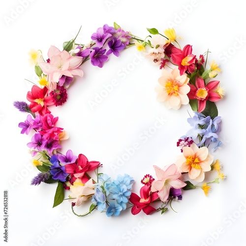 A wooden flower wreath with colorful flowers on it.