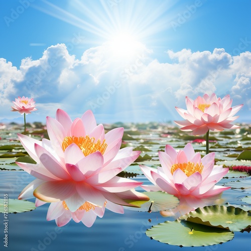 Beautiful Lotus Flower Under The Sun Background