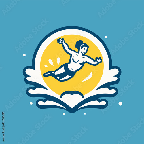 Girl swimming in the sea. Vector illustration. flat design. icon