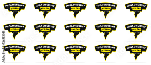 10,15,85,90 percent mega discount sale banner set. Special offer price tag. Vector illustration.