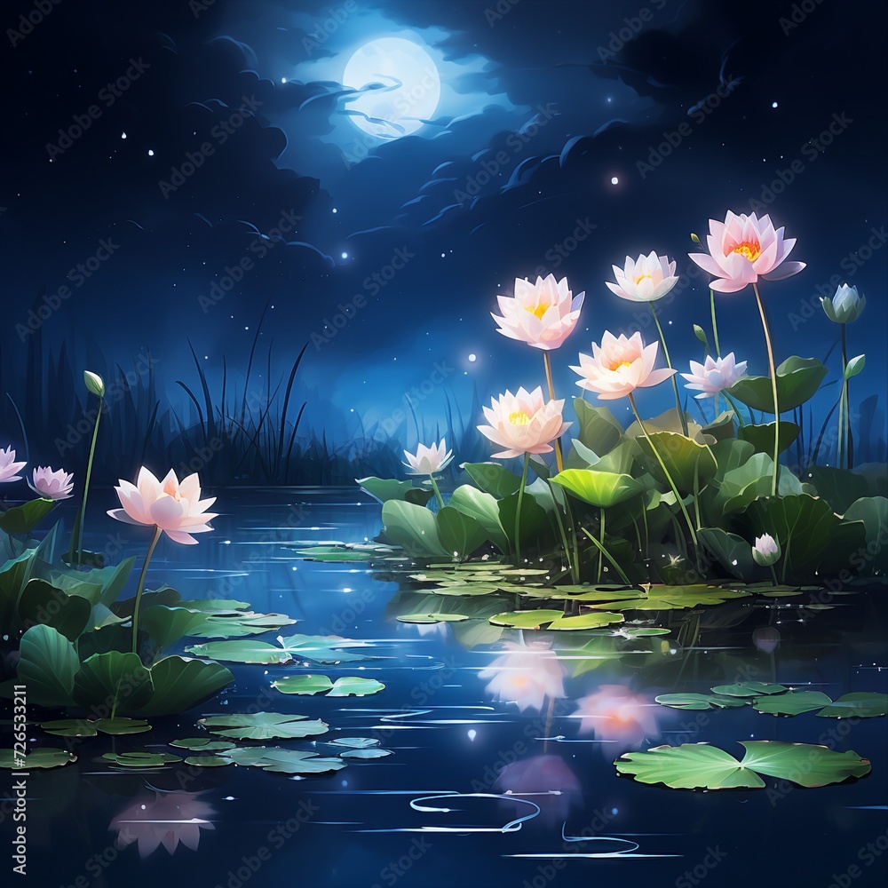 Simple Lotus Pond Night Background