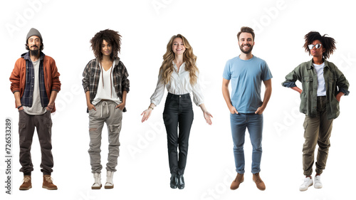 Collection, a bundle of diverse young people isolated on transparent white background photo