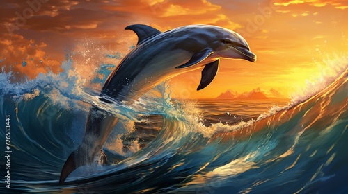 Dolphin in the sea. Neural network AI generated art © mehaniq41