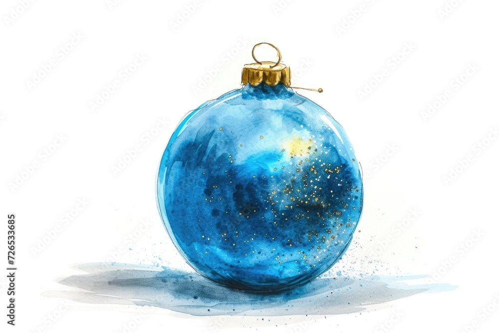 A beautiful watercolor painting of a blue Christmas ornament. Perfect for holiday decorations or greeting cards A beautiful watercolor painting of a blue Christmas ornament. Perfect for holiday decorations or greeting cards