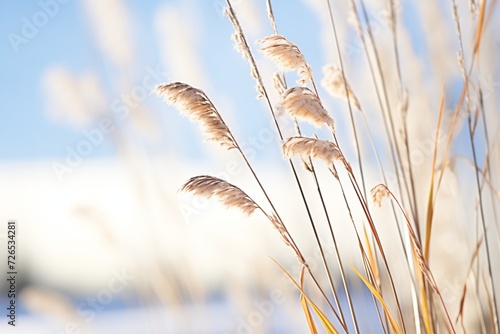 tall ornamental grass against winter snow