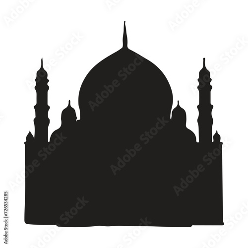 The front side of the mosque, silhouette. white background